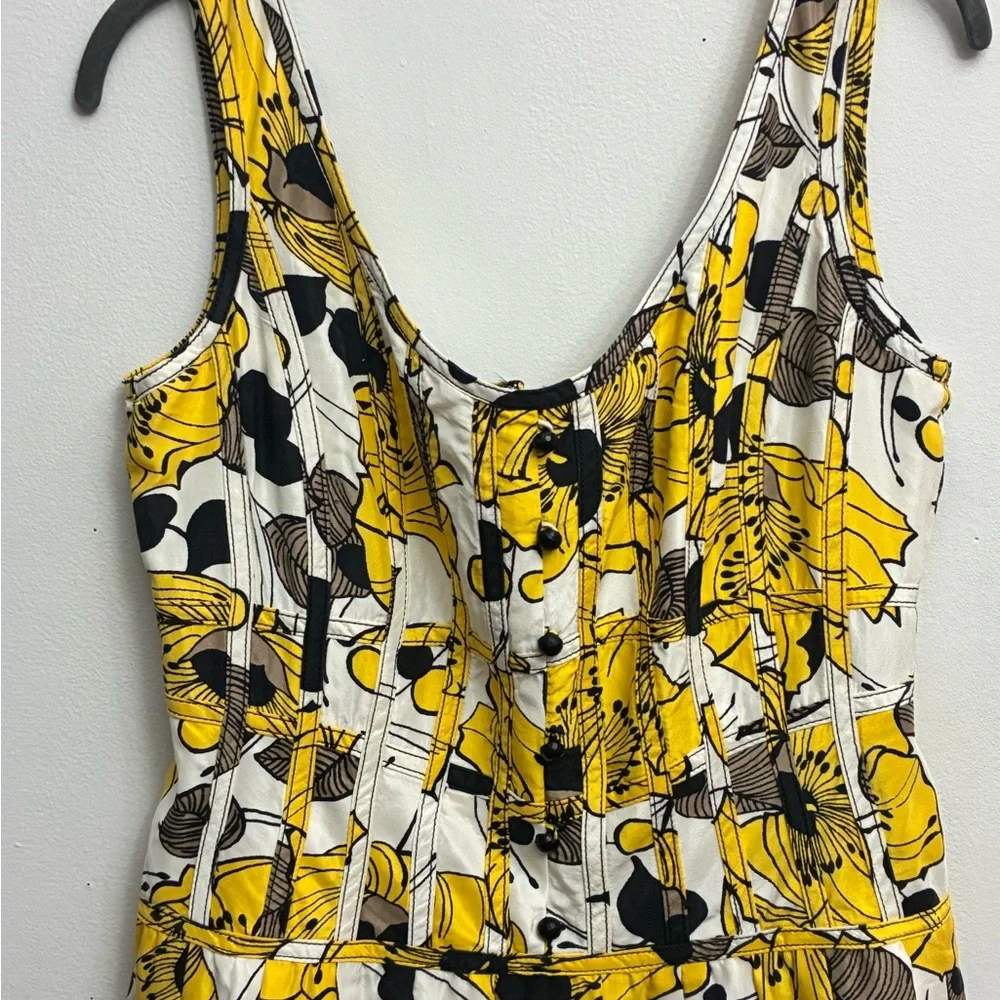 Kay Unger Yellow and Black Silk Sleeveless Sundress